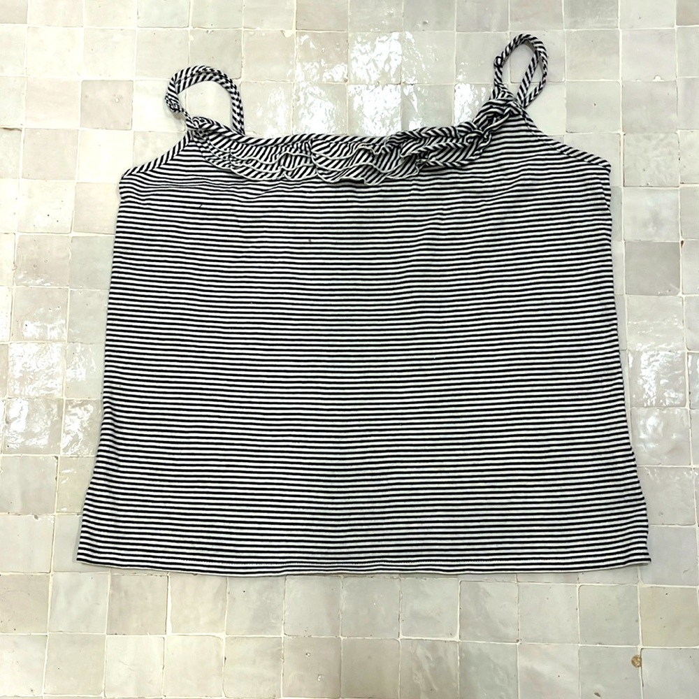Navy and white striped cropped spaghetti strap top